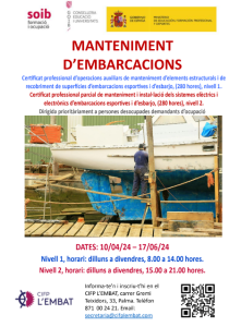 Més informació sobre l'article Noves formacions al CIFP L’Embat: Certificats de Professionalitat de nivell 1 i nivell 2